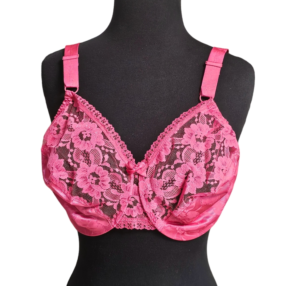 Vintage Avon Delustre Underwire Bra 40D‎ - Fuchsia Pink - Lace - Back Closure